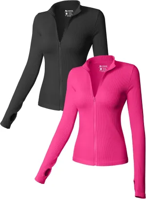 OQQ Womens 2 Piece Long Sleeve Tops Stand Neck Front Zipped Stretch Fitted Underscrubs Tee Shirts Tops