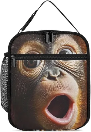 Orangutans Monkeys Big Face Insulated Lunch Box Container Portable Meal Tote Bag with Detachable Buckled Handle for Unisex
