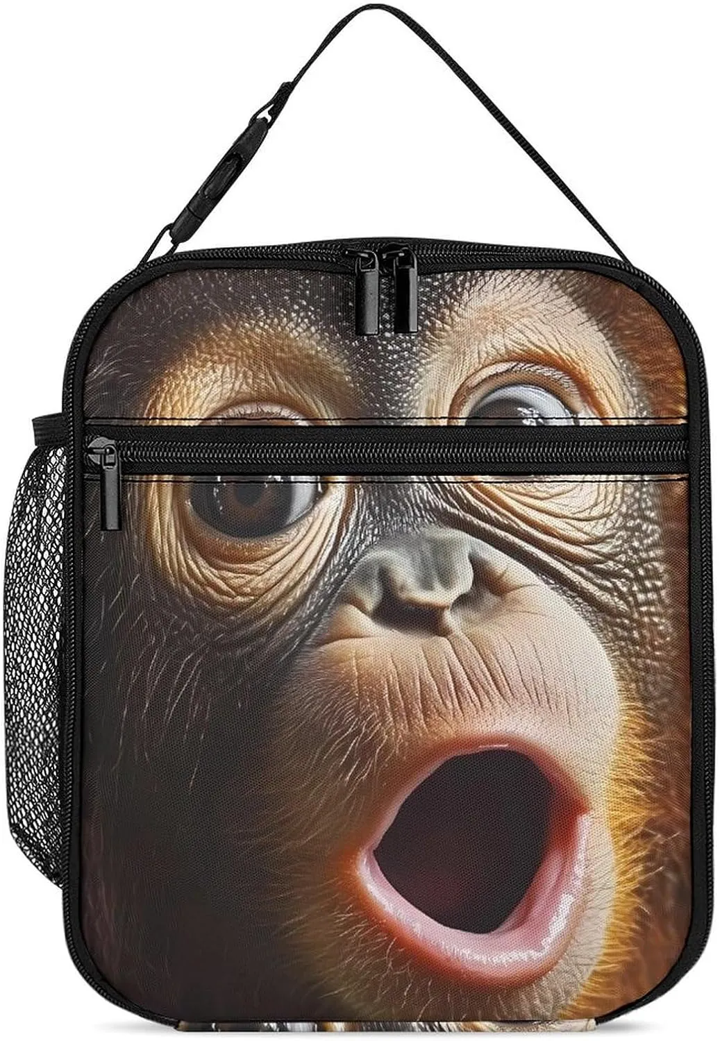 Orangutans Monkeys Big Face Insulated Lunch Box Container Portable Meal Tote Bag with Detachable Buckled Handle for Unisex