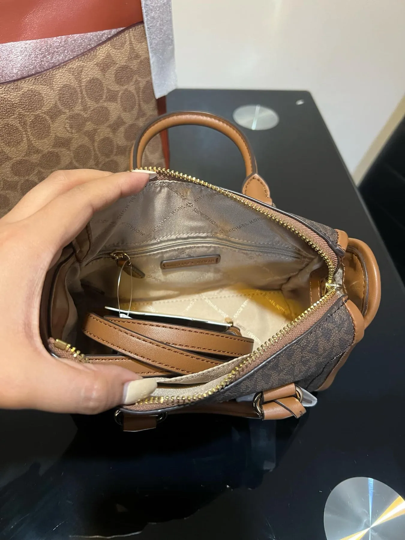 ORIG & IMPORTED MK Carine Extra-Small Logo Satchel Brown Bag