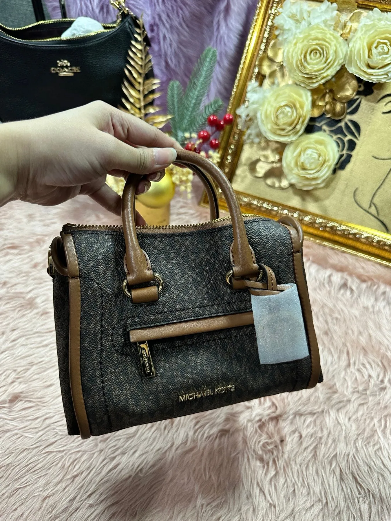 ORIG & IMPORTED MK Carine Extra-Small Logo Satchel Brown Bag