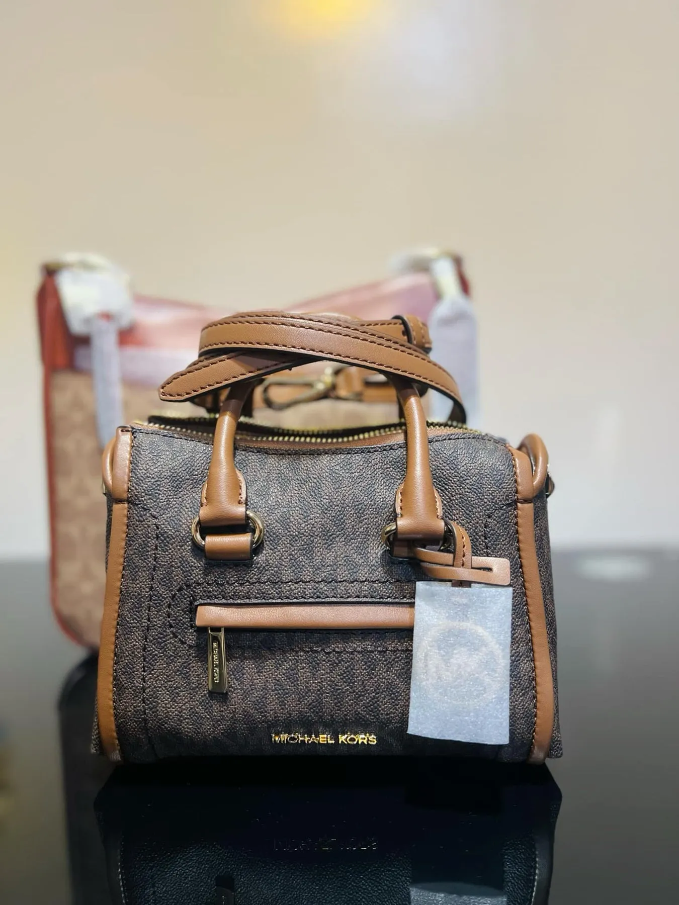 ORIG & IMPORTED MK Carine Extra-Small Logo Satchel Brown Bag