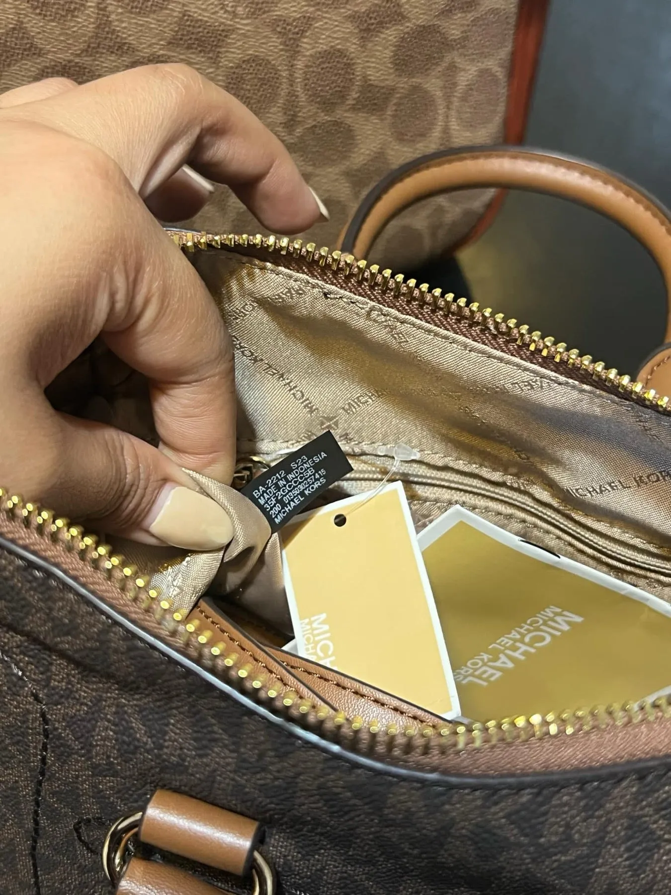 ORIG & IMPORTED MK Carine Extra-Small Logo Satchel Brown Bag