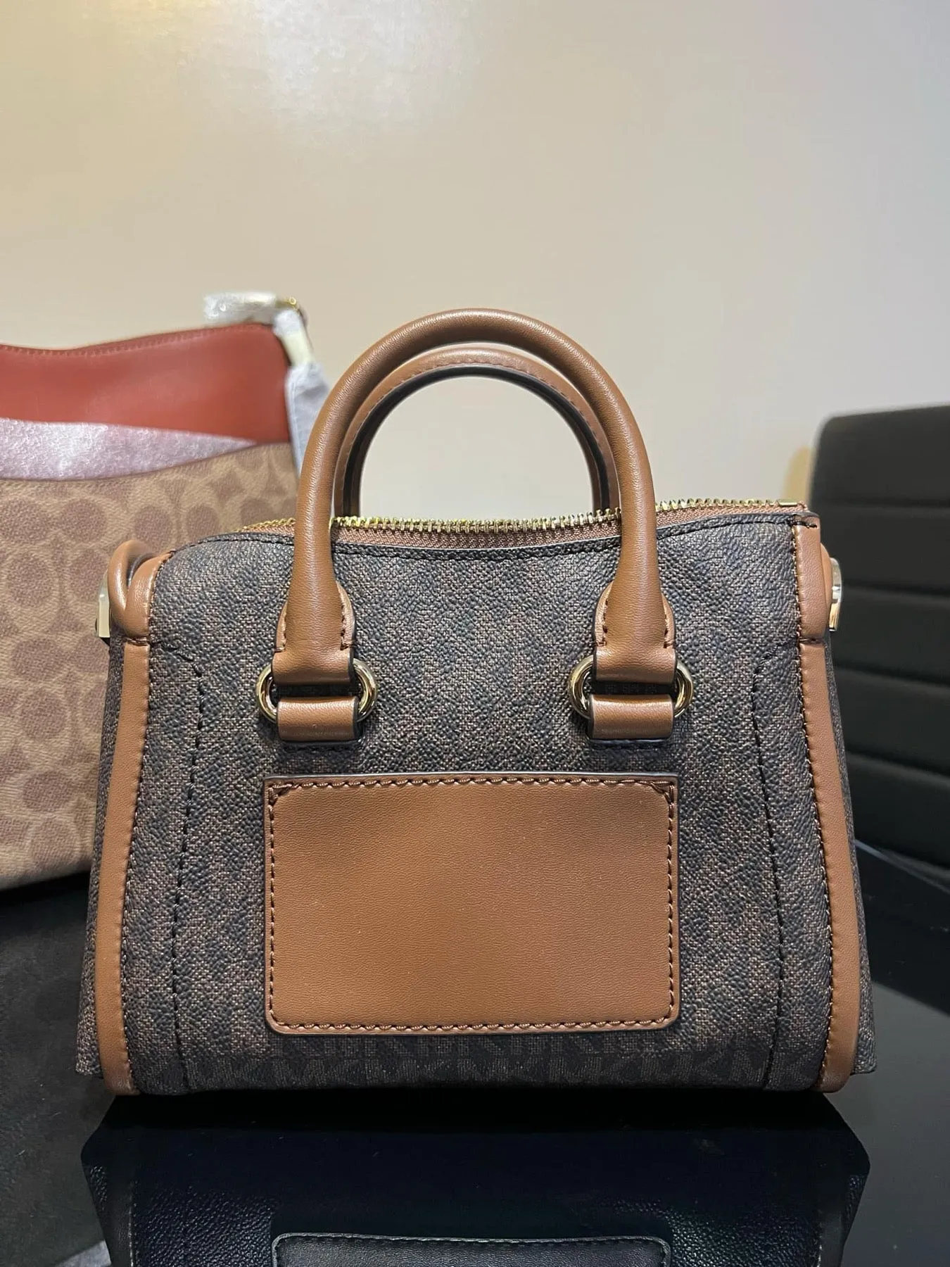 ORIG & IMPORTED MK Carine Extra-Small Logo Satchel Brown Bag
