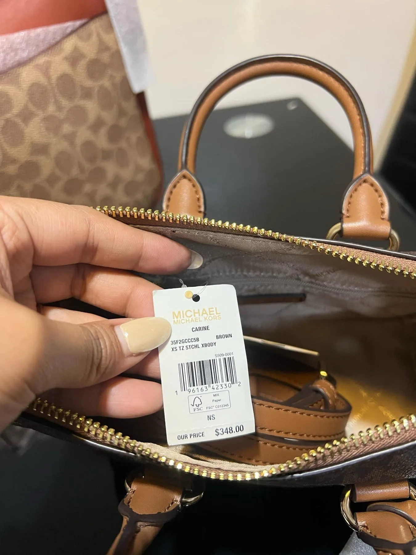 ORIG & IMPORTED MK Carine Extra-Small Logo Satchel Brown Bag