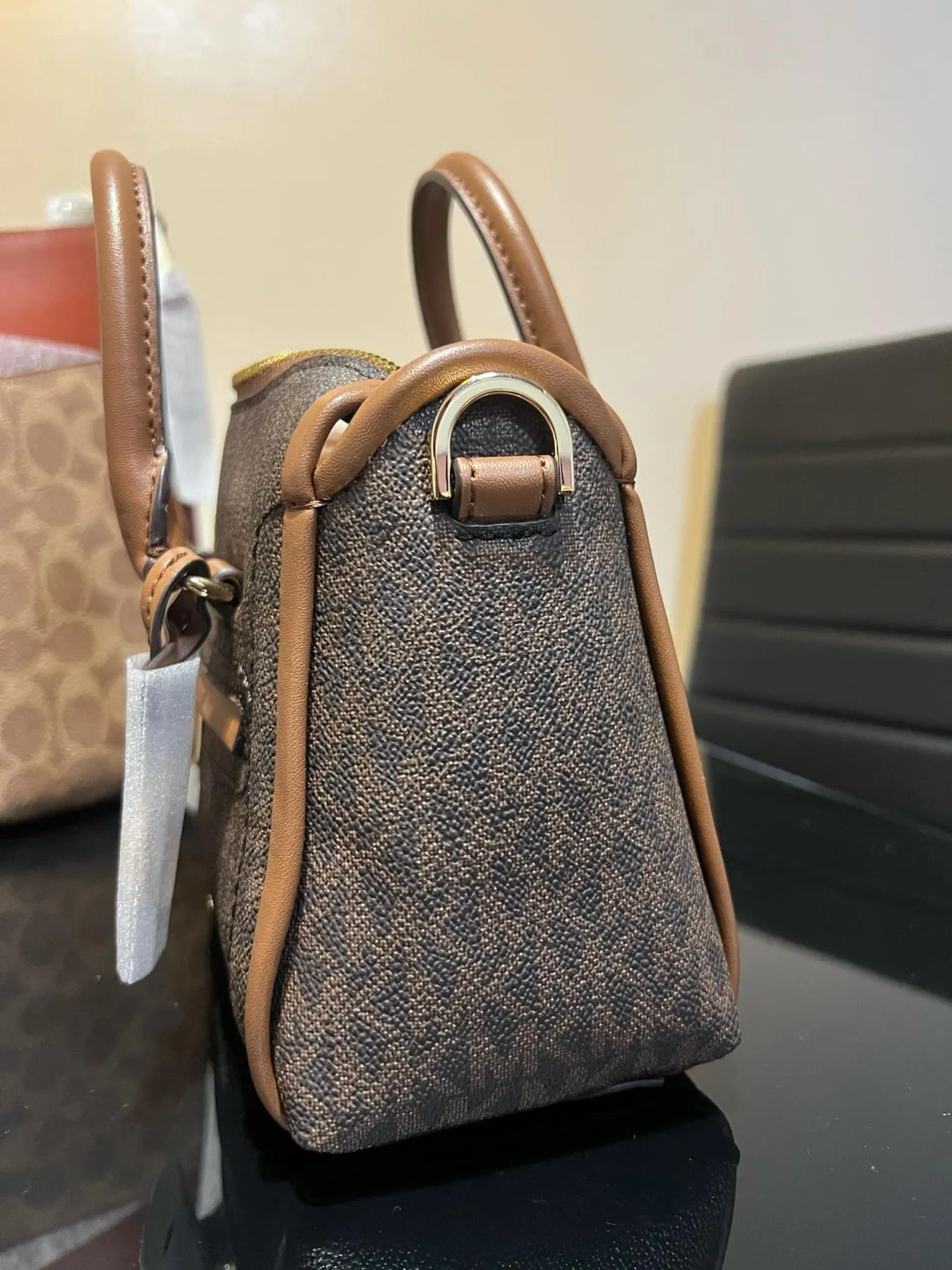 ORIG & IMPORTED MK Carine Extra-Small Logo Satchel Brown Bag