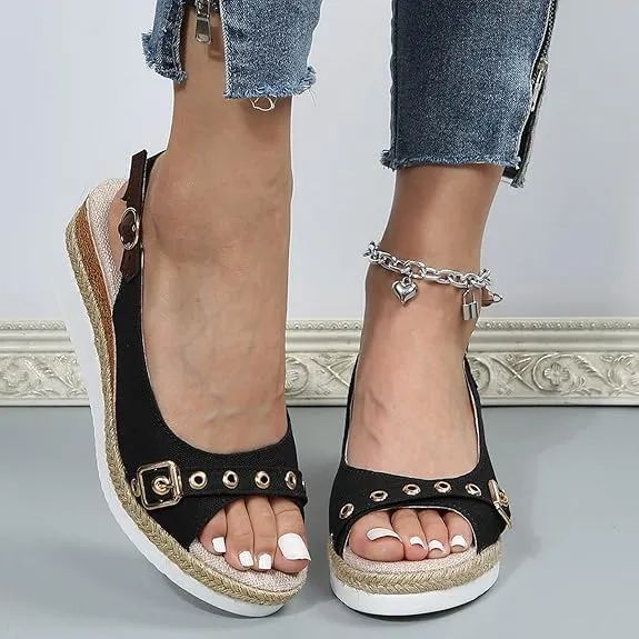 Orthopedic Platform Wedge Sandals for Women,Lady's Walking Shoes with Arch Support Bowknot Summer Beach Open Toe Sling Back Ankle Strappy Wedges Heels Comfortable Casual Dressy Sandals