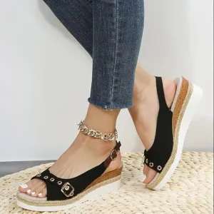 Orthopedic Platform Wedge Sandals for Women,Lady's Walking Shoes with Arch Support Bowknot Summer Beach Open Toe Sling Back Ankle Strappy Wedges Heels Comfortable Casual Dressy Sandals