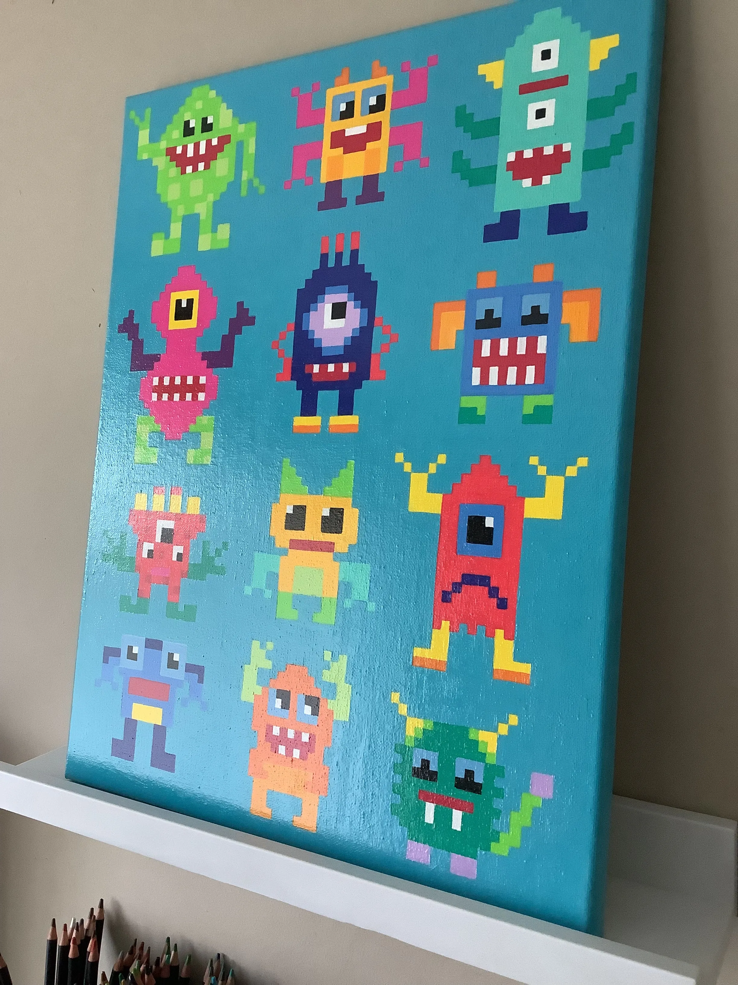 PAINTED PIXEL ART ON CANVAS - MONSTERS