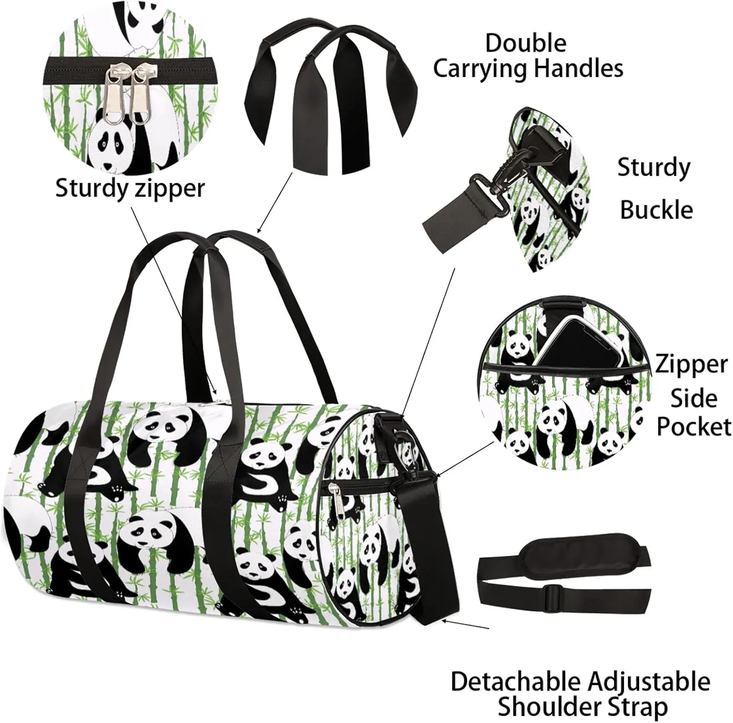 Panda Bamboo Tree Sports Gym Bag for Men Women Lightweight Travel Duffle Bag with Shoulder Strap Waterproof Carry On Weekender Overnight Bag for Travel Sports Gym