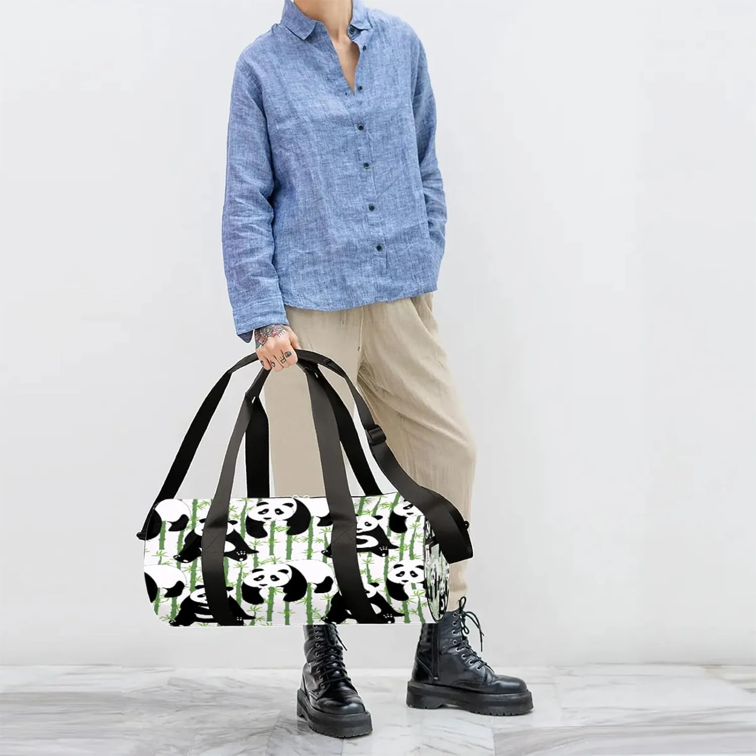 Panda Bamboo Tree Sports Gym Bag for Men Women Lightweight Travel Duffle Bag with Shoulder Strap Waterproof Carry On Weekender Overnight Bag for Travel Sports Gym