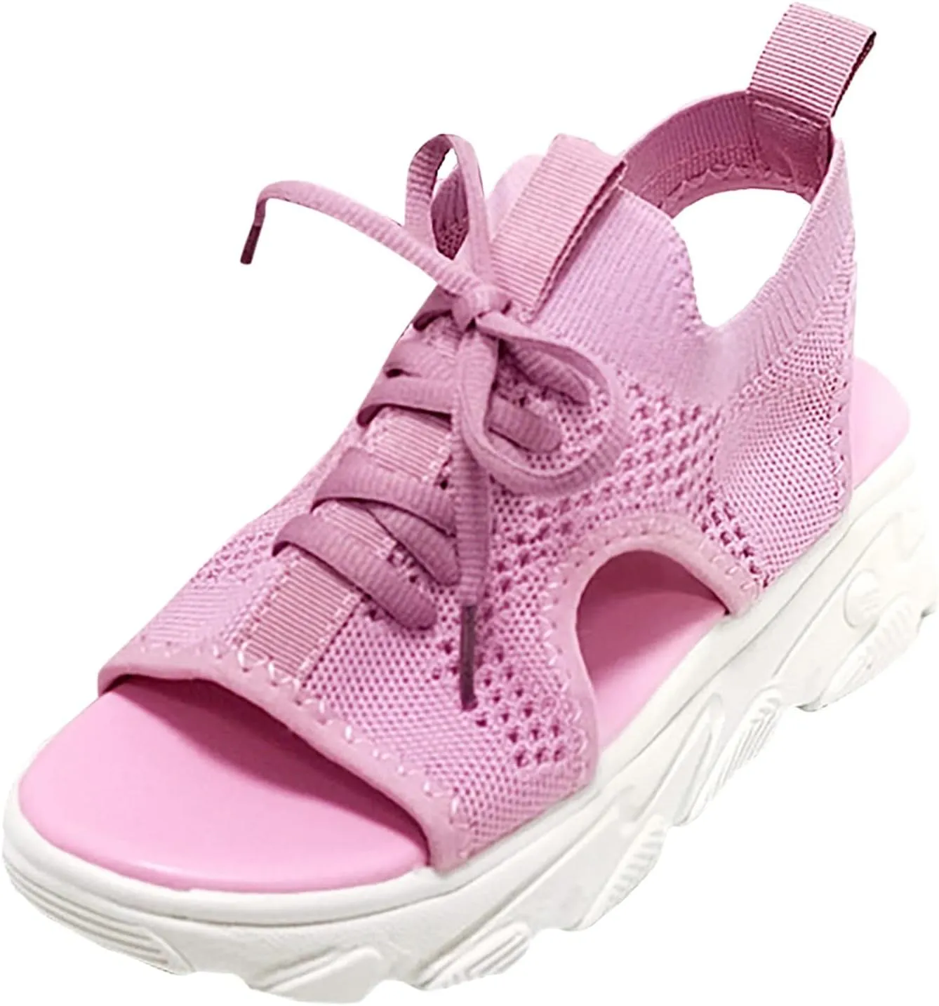 Paneled Cutout Lace-Up Muffin Sandals for Women Summer Peep Toe Platform Sandals Mesh Wedges Causal Comfy Sports Sandals