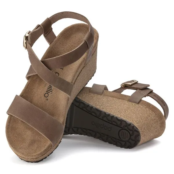 Papillo Cognac Sibyl Ring-Buckle Oiled Leather Women's Wedge Shoes N1023523