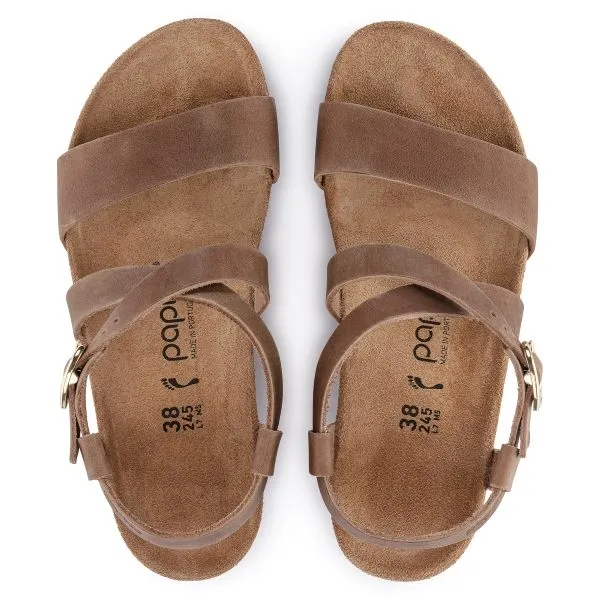 Papillo Cognac Sibyl Ring-Buckle Oiled Leather Women's Wedge Shoes N1023523