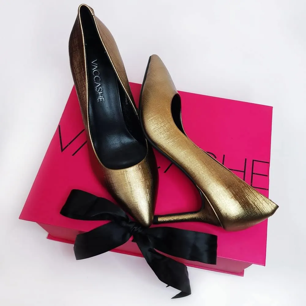 Paris Metallic Leather Dress Pump Shoes Stiletto Heels