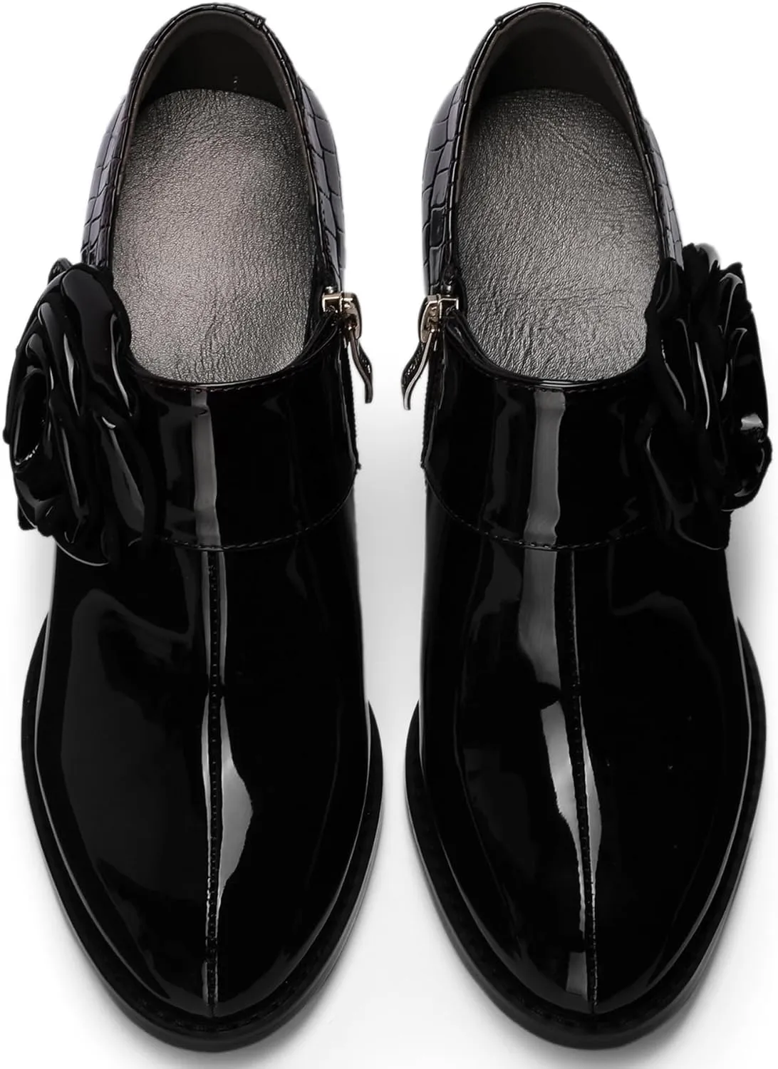Patent Leather Ankle Boots for Women Chunky Block Extra Wide Booties Botas Para Mujer High Heels Dress Warm Lined Classic Ladies Comfortable Fashion Dressy 3 Inch Boot