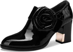 Patent Leather Ankle Boots for Women Chunky Block Extra Wide Booties Botas Para Mujer High Heels Dress Warm Lined Classic Ladies Comfortable Fashion Dressy 3 Inch Boot