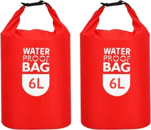 PATIKIL 6L Waterproof Dry Bags, 2 Pack Portable Dry Sack Roll Top Bag Lightweight Dry Storage Bag for Gym Kayaking Hiking Swimming Camping, Red