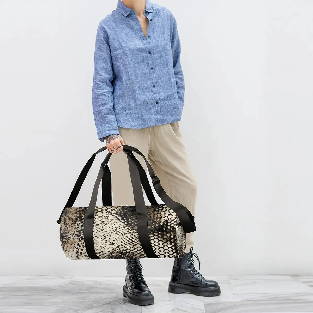 Pattern Snake Skin Travel Duffle Bag Gym Bag for Women Men Lightweight Carry on Duffel Bag for Sports Gyms Weekend Getaway