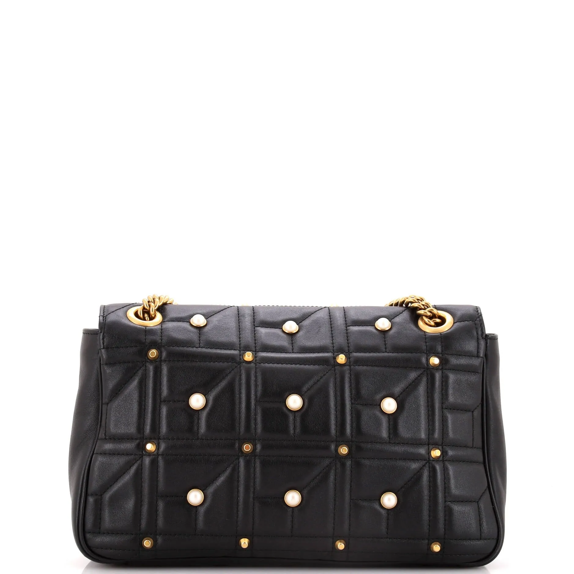 Pearly GG Marmont Flap Bag Embellished Matelasse Leather Medium