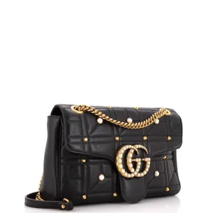 Pearly GG Marmont Flap Bag Embellished Matelasse Leather Medium