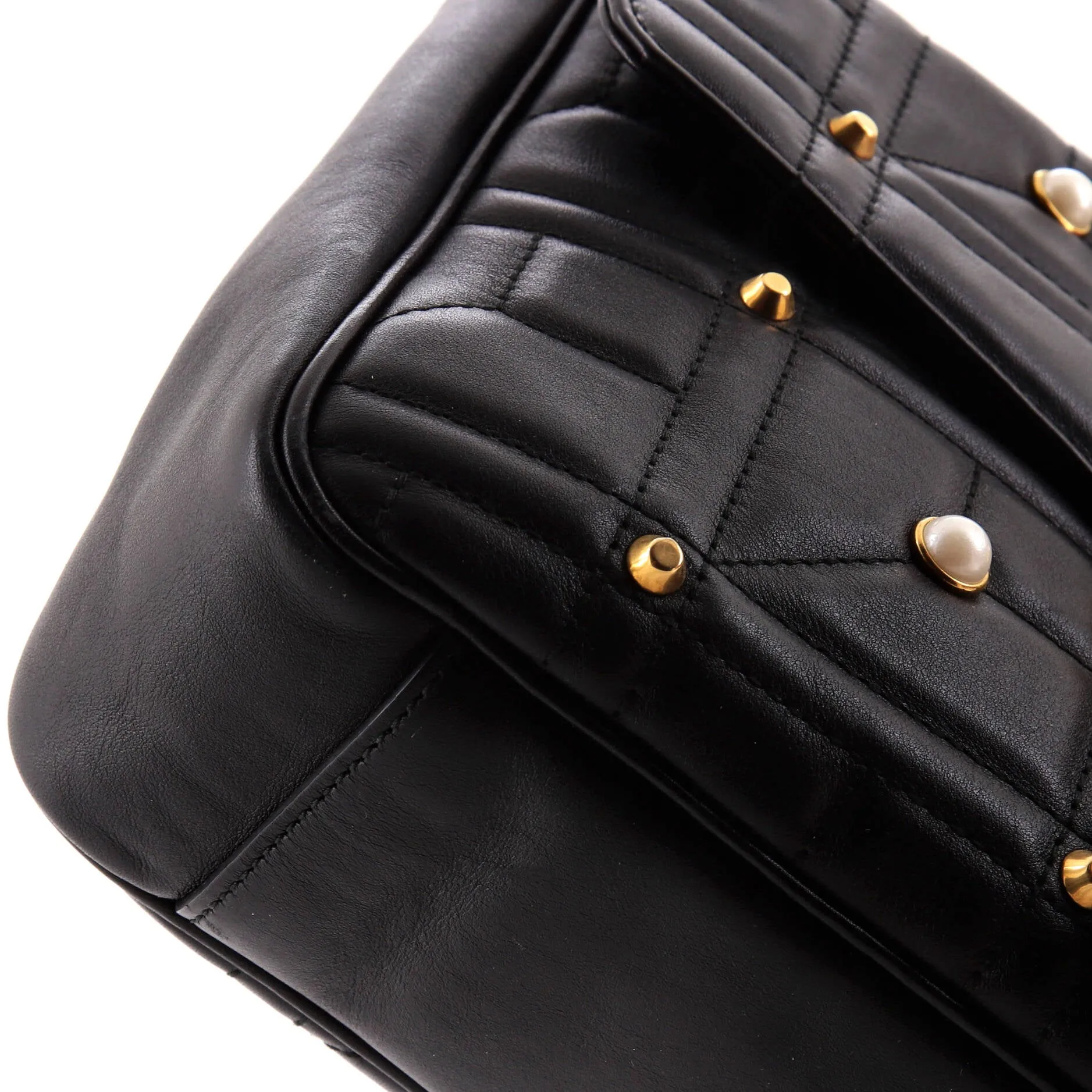 Pearly GG Marmont Flap Bag Embellished Matelasse Leather Medium