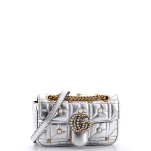 Pearly GG Marmont Flap Bag Embellished Matelasse Leather Mini
