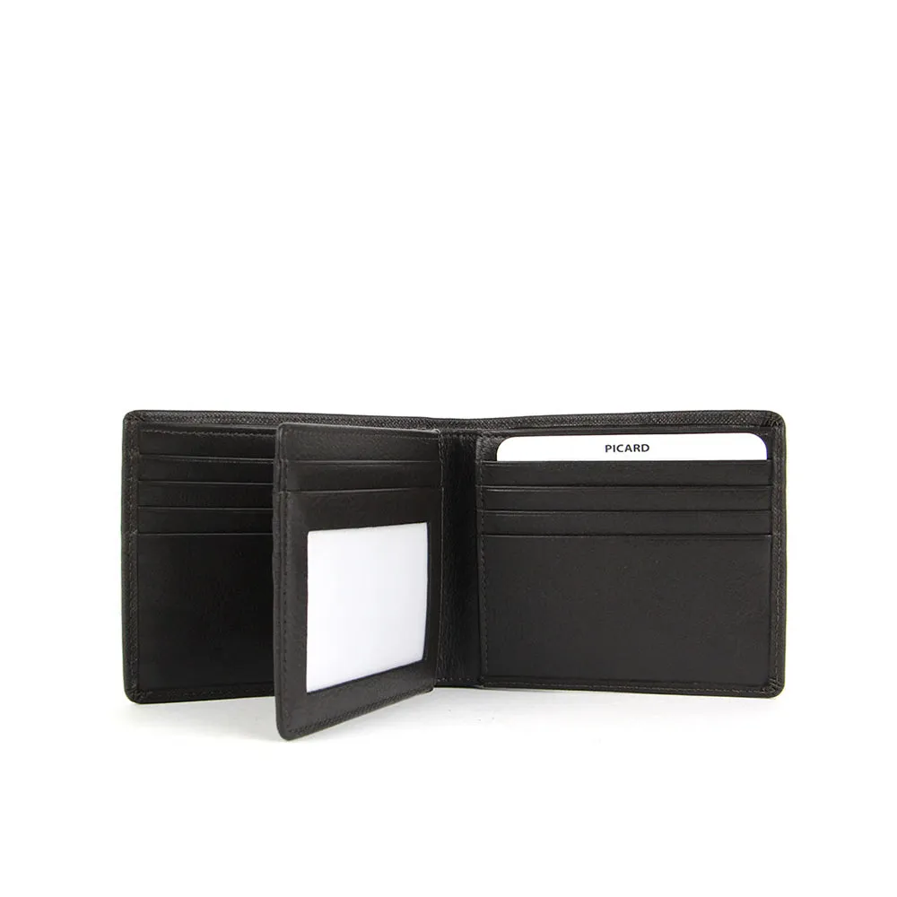 Picard Saffiano Men's Leather Bifold Wallet with Centre Flap And 14 Card Slots Including 1 ID Card Window(Cafe)