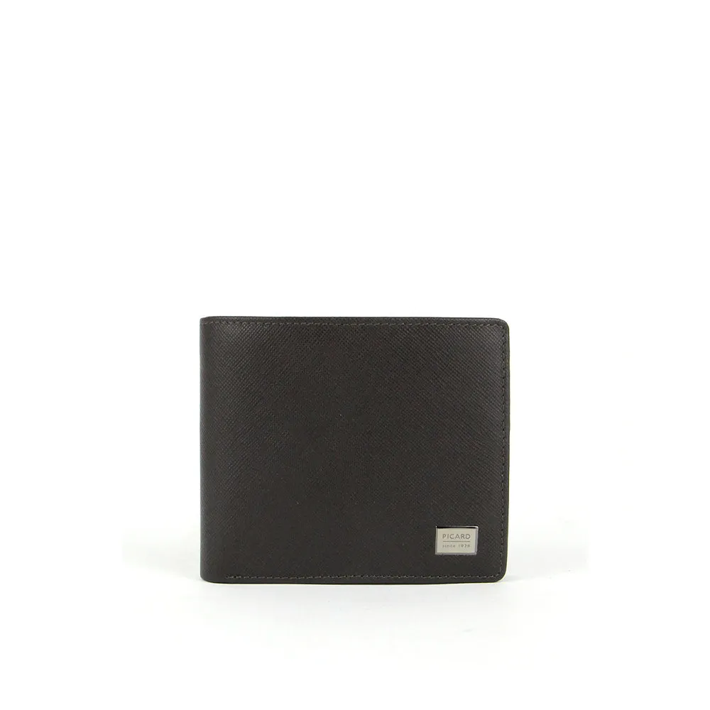 Picard Saffiano Men's Leather Bifold Wallet with Centre Flap And 14 Card Slots Including 1 ID Card Window(Cafe)