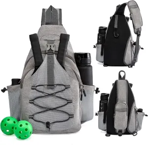 PickleballBag Men's Women's Pickleball BackpackTennisRacketballSlingBagPaddle BagLarge CapacitySafety Pocket withWaterBottleHolder (gray)