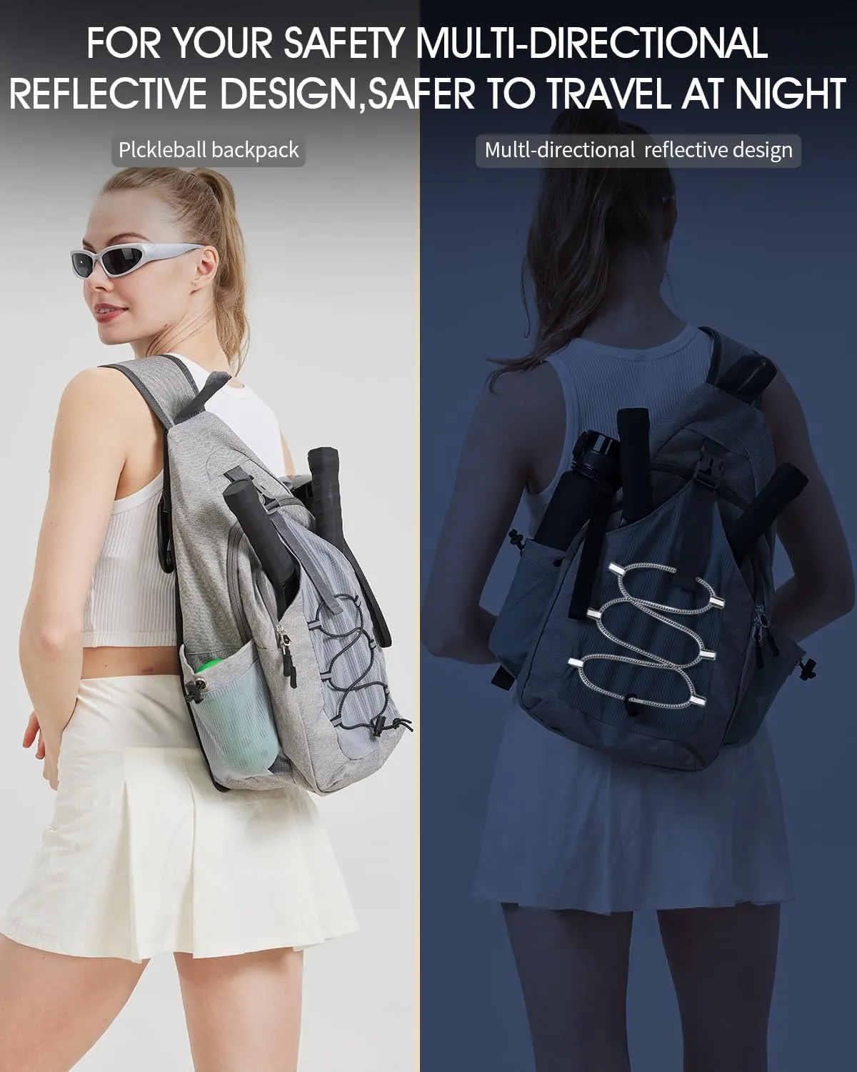 PickleballBag Men's Women's Pickleball BackpackTennisRacketballSlingBagPaddle BagLarge CapacitySafety Pocket withWaterBottleHolder (gray)