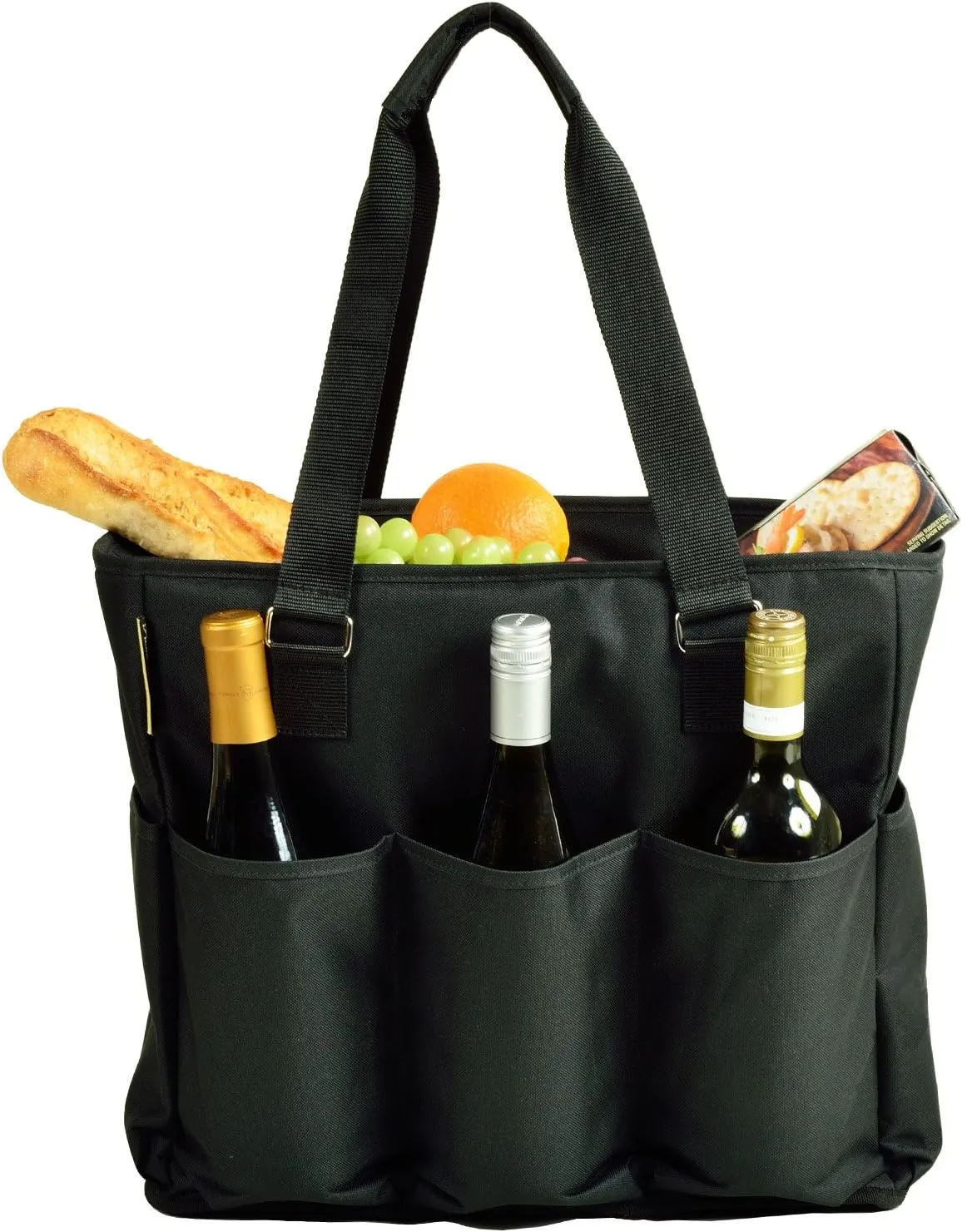 Picnic at Ascot 541-BLK Large Insulated Multi Pocketed Travel Bag With 6 Exterior Pockets, Black