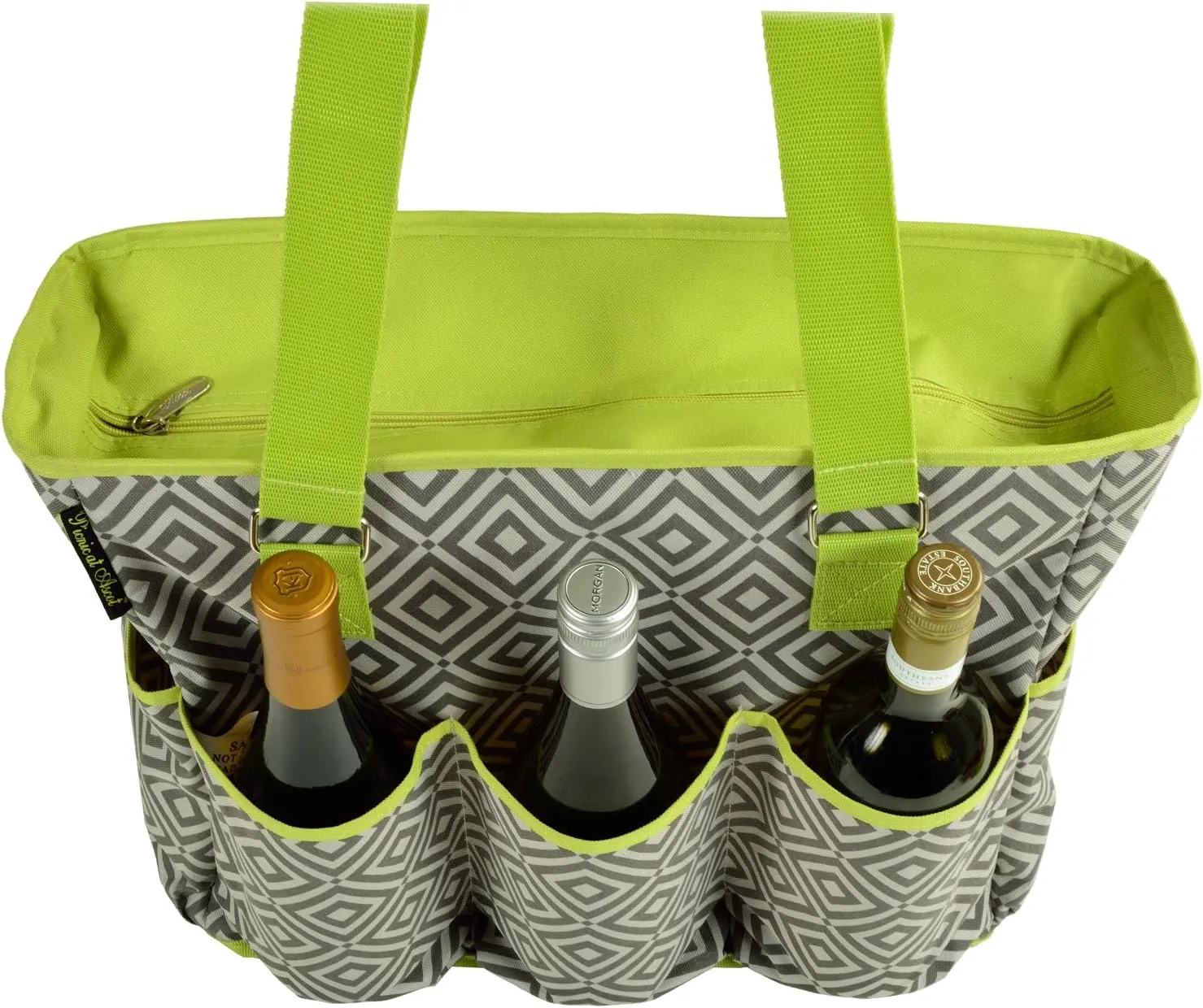 Picnic at Ascot Large Insulated Multi Pocketed Travel Bag With 6 Exterior Pockets, Granite Grey/Green
