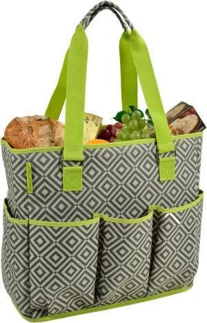 Picnic at Ascot Large Insulated Multi Pocketed Travel Bag With 6 Exterior Pockets, Granite Grey/Green