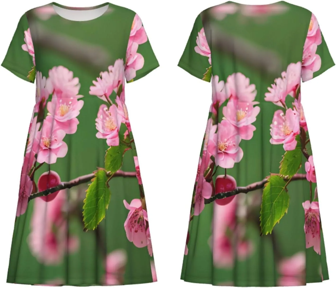 Pink Cherry Blossoms Women's Summer Casual T Shirt Dress Summer Short Sleeve Swing Dresses S-3xl Graduation Gift