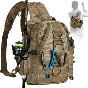 Piscifun Fishing Tackle Backpack with Rod & Gear Holder, Lightweight Outdoor Water-Resistant Fishing Shoulder Storage Bag