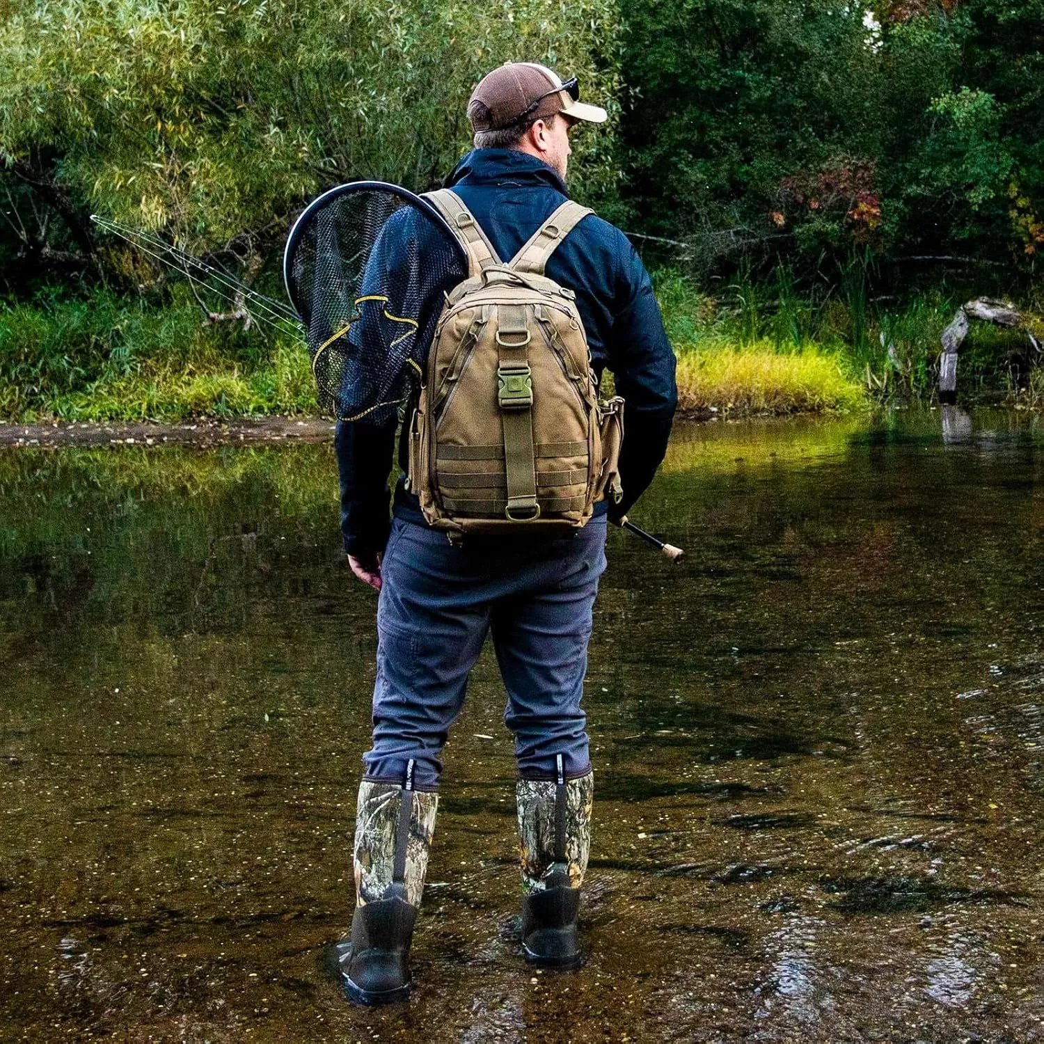 Piscifun Fishing Tackle Backpack with Rod & Gear Holder, Lightweight Outdoor Water-Resistant Fishing Shoulder Storage Bag