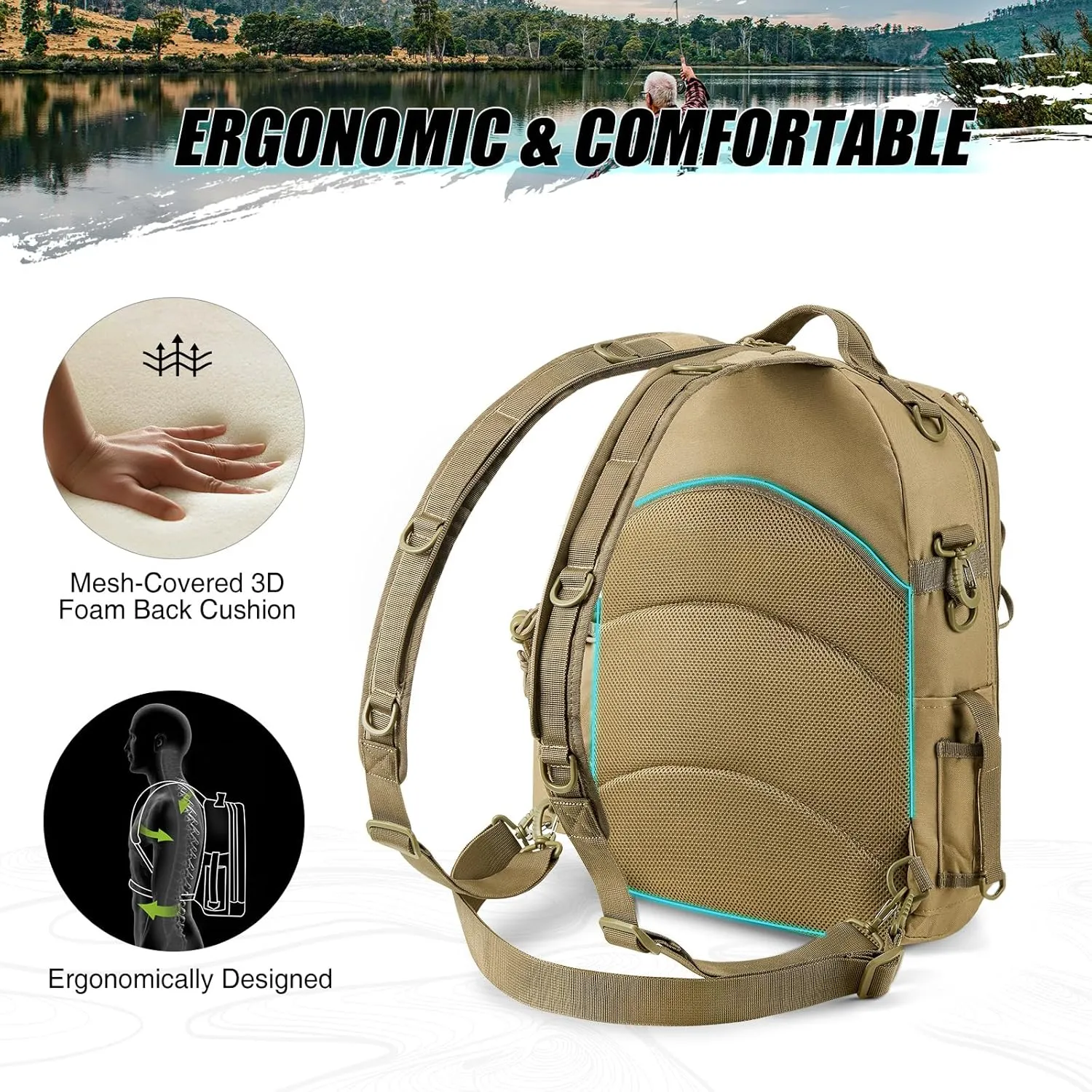 Piscifun Fishing Tackle Backpack with Rod & Gear Holder, Lightweight Outdoor Water-Resistant Fishing Shoulder Storage Bag