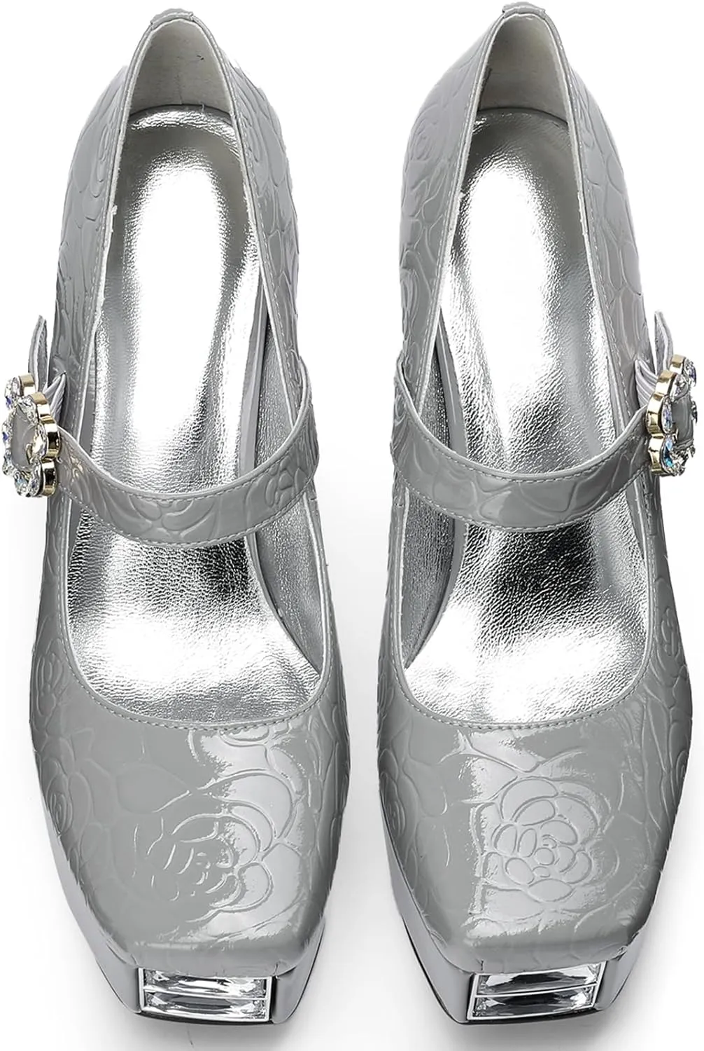 Platform Heels for Women Patent Leather Square Toe Closed Toe Chunky Block Pumps Comfortable Sexy Dressy Wedding Elegantes Wide Comfortable Tacones 4 Inch High Heels