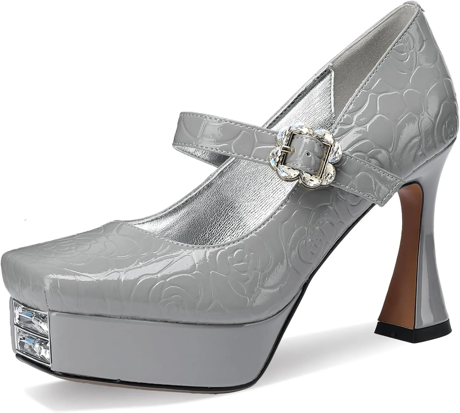 Platform Heels for Women Patent Leather Square Toe Closed Toe Chunky Block Pumps Comfortable Sexy Dressy Wedding Elegantes Wide Comfortable Tacones 4 Inch High Heels