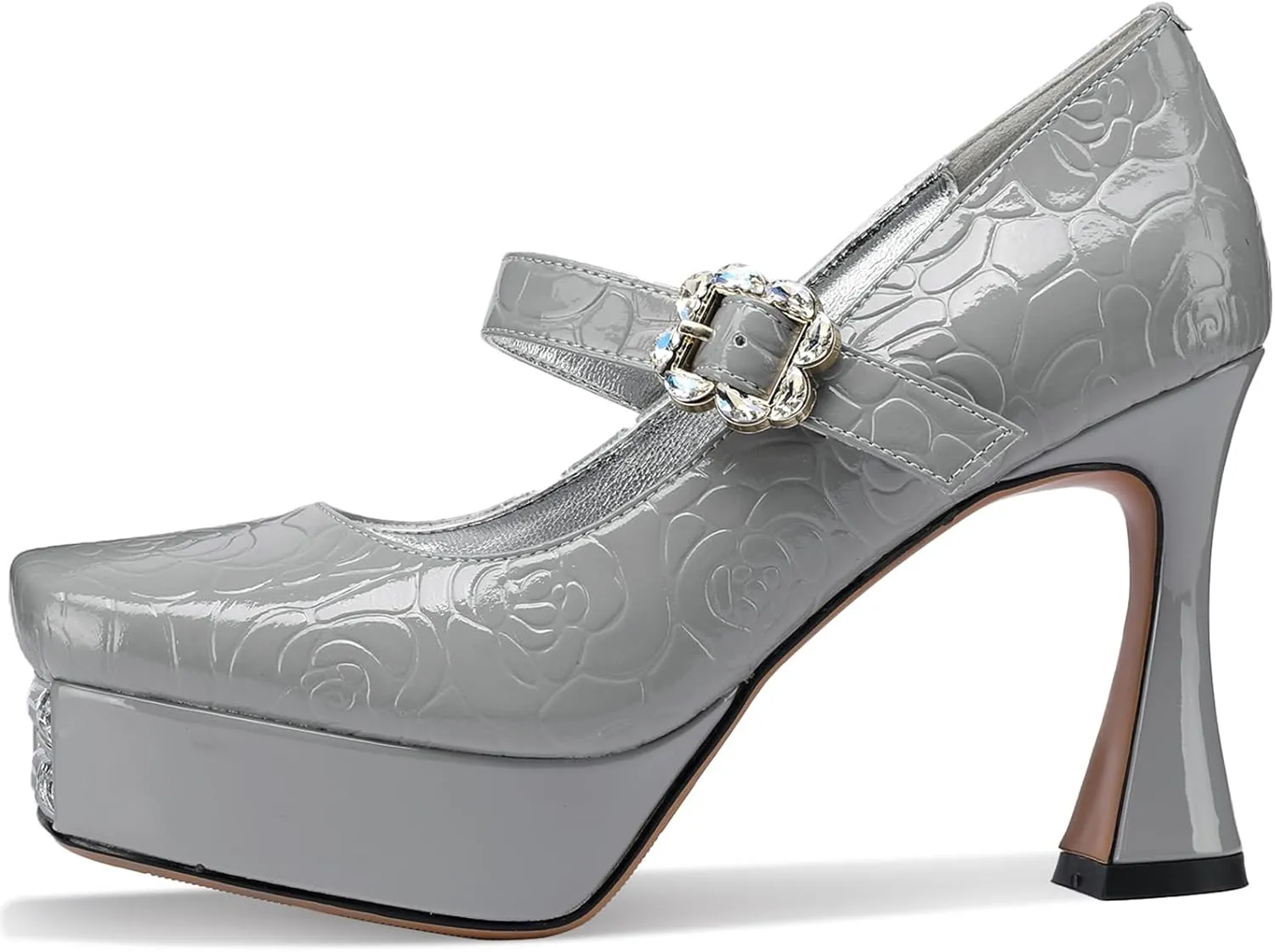 Platform Heels for Women Patent Leather Square Toe Closed Toe Chunky Block Pumps Comfortable Sexy Dressy Wedding Elegantes Wide Comfortable Tacones 4 Inch High Heels