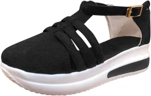 Platform Sandals Women Comfortable Wide Width Closed Toe Beach Slides Ankle Strap Wedges Flat Buckle up Walking Slip On Shoes Dressy Summer Dressy Sneakers 2025 Spring