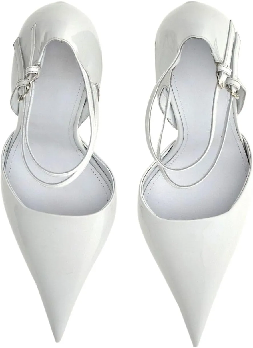 Pointed Closed Toe Wedge Heels for Women, Sexy Patent Leather Buckle Strap Office Dress Pumps Shoes