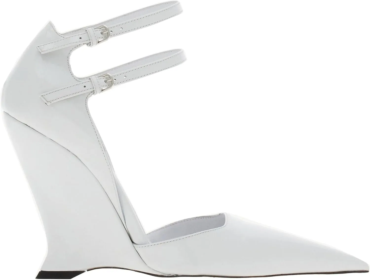 Pointed Closed Toe Wedge Heels for Women, Sexy Patent Leather Buckle Strap Office Dress Pumps Shoes
