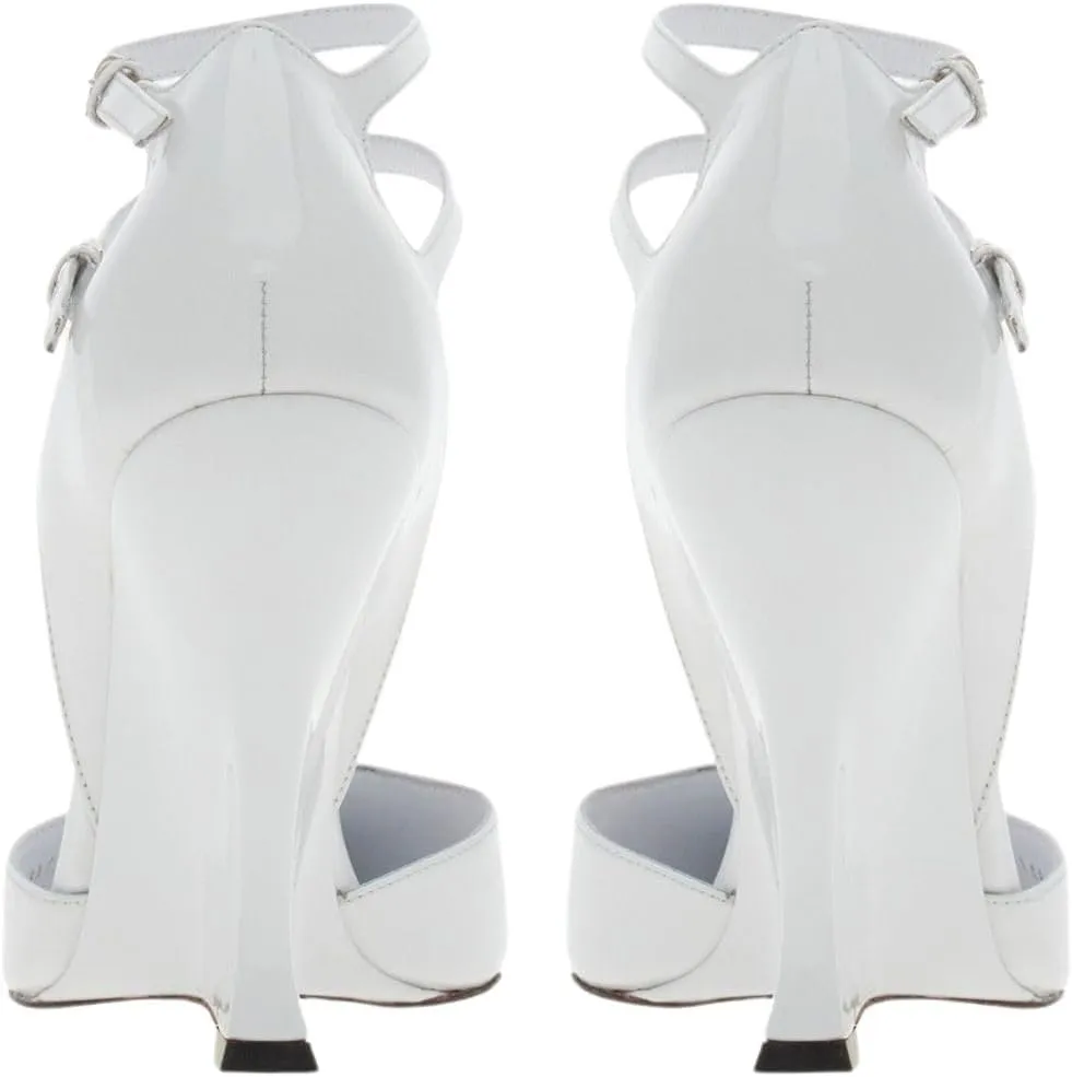 Pointed Closed Toe Wedge Heels for Women, Sexy Patent Leather Buckle Strap Office Dress Pumps Shoes