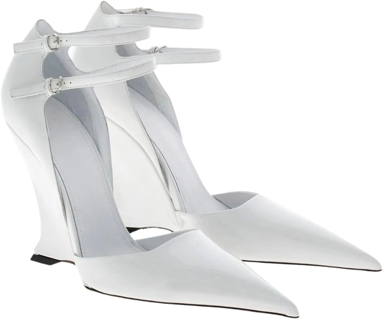 Pointed Closed Toe Wedge Heels for Women, Sexy Patent Leather Buckle Strap Office Dress Pumps Shoes