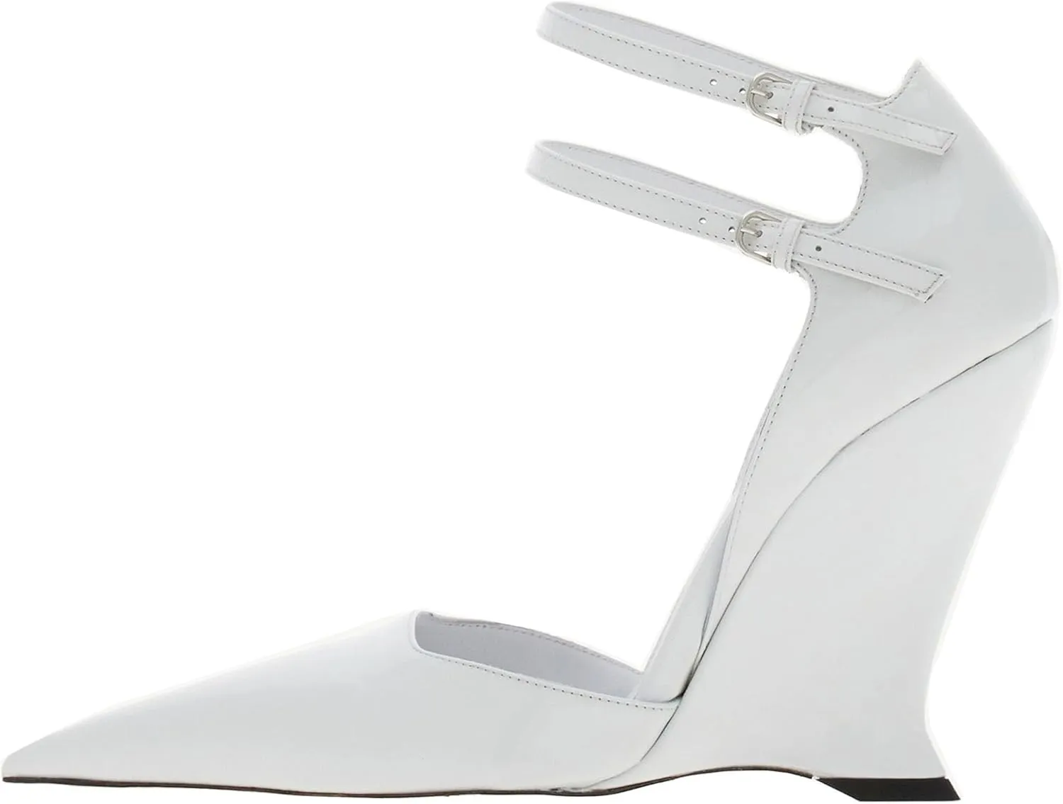 Pointed Closed Toe Wedge Heels for Women, Sexy Patent Leather Buckle Strap Office Dress Pumps Shoes
