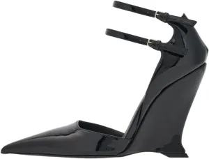 Pointed Closed Toe Wedge Heels for Women, Sexy Patent Leather Buckle Strap Office Dress Pumps Shoes