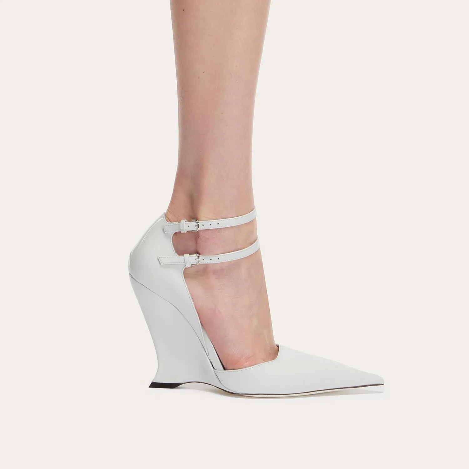 Pointed Closed Toe Wedge Heels for Women, Sexy Patent Leather Buckle Strap Office Dress Pumps Shoes