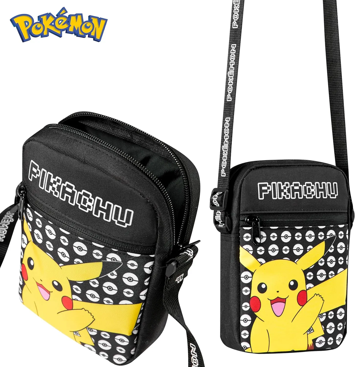 Pokemon Shoulder Bag Cross Body Bag for Kids - Adjustable Strap Kids Pikachu Small Travel Bag - Gamer Gifts (Black Pikachu)